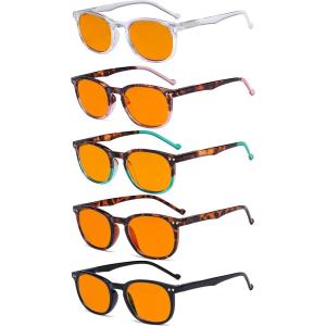 imageEyekepper 5 Pack Retro Design Blue Light Blocking Readers Blue Glare Filter Computer Reading Glasses Amber Tinted 150Blue Light Blockingb985 Pairs