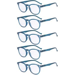 imageEyekepper 5Pack Oval Round Spring Hinges Eyeglasses Includes SunglassesBlue5pcs All Clear Lens
