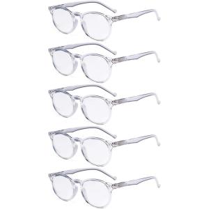 imageEyekepper 5Pack Oval Round Spring Hinges Eyeglasses Includes SunglassesClear5pcs All Clear Lens