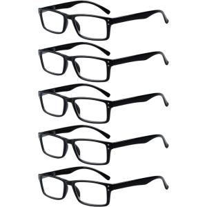 imageEyekepper Spring Hinge 5pack Retro Style Reading Glasses Sunshine Readers Grey LensBlack5pcs All Clear Lens