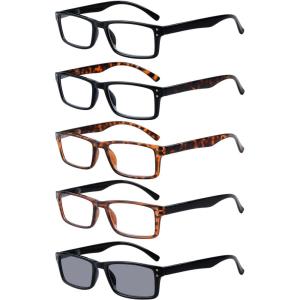 imageEyekepper Spring Hinge 5pack Retro Style Reading Glasses Sunshine Readers Grey LensRectangle 5 Pcs Mix