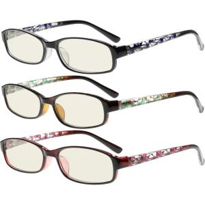 imageEyekepper 3 Pack Blue Light Blocking Reading Glasses Crystal Clear Computer Readers Amber Tinted 100Blue Light Blockingb403 Pairs