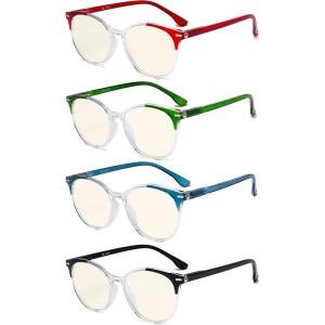 imageEyekepper 4pack Round Reading Glasses Blue Light Blocking Women Yellow Tinted 300Blue Light Blockingb404 Pairs