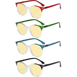 imageEyekepper 4pack Round Reading Glasses Blue Light Blocking Women Yellow Tinted 300Blue Light Blockingb604 Pairs