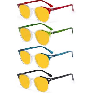 imageEyekepper 4pack Round Reading Glasses Blue Light Blocking Women Yellow Tinted 300Blue Light Blockingb904 Pairs