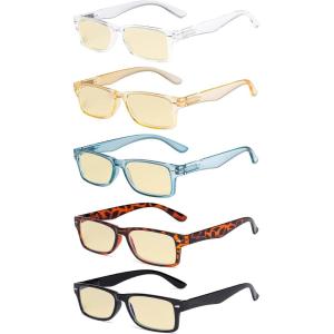 imageEyekepper 5Pack Patterned Reading Glasses Spring Hinges Rectangular Reader Eyeglasses for Women ReadingBlue Light Blockingb605 Pairs