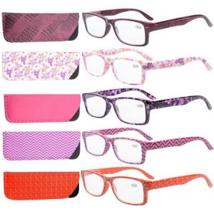 imageEyekepper 5Pack Patterned Reading Glasses Spring Hinges Rectangular Reader Eyeglasses for Women ReadingMix