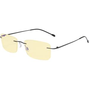 imageEyekepper Blue light Blocking Computer Reading Glasses Flexible Rimless Readers Women Men Yellow Tinted Black 250