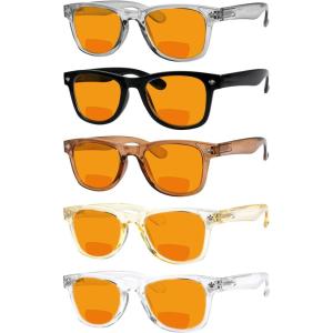 imageEyekepper Multipack Orange tinted Blue Light Blocking Reading Glasses for Women Men Readers Computer EyeglassesC5 Pack Mix
