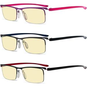 imageEyekepper 3 Pack Yellow Tinted Filter Lens Classic SemiRim Reading Glasses Blue Light Blocking Computer Eyeglasses 125D3 Pack Mix