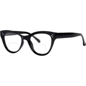 imageEyekepper Bifocal Sunglasses for Women Reading under the Sun Stylish Bifocal Readers Tinted Lens Oversize Cateye StyleBlackClear Lens