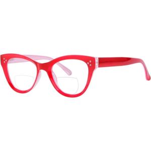 imageEyekepper Bifocal Sunglasses for Women Reading under the Sun Stylish Bifocal Readers Tinted Lens Oversize Cateye StyleRedClear Lens