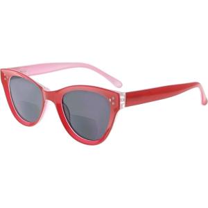 imageEyekepper Bifocal Sunglasses for Women Reading under the Sun Stylish Bifocal Readers Tinted Lens Oversize Cateye StyleRedGrey Lens