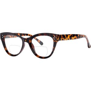 imageEyekepper Bifocal Sunglasses for Women Reading under the Sun Stylish Bifocal Readers Tinted Lens Oversize Cateye StyleTortoiseClear Lens