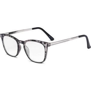 imageEyekepper Readers Retro Square Plastic Frame Metal Arms Reading Glasses AmberBlack Arm 05Grey Tortoise