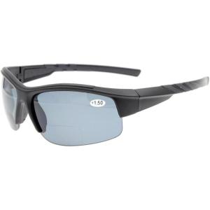 imageEyekepper TR90 Unbreakable Sports Bifocal Half Rimless Sunglasses Baseball Running Fishing Driving Golf Softball HikingMatte BlackGrey Lens