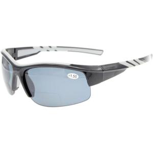 imageEyekepper TR90 Unbreakable Sports Bifocal Half Rimless Sunglasses Baseball Running Fishing Driving Golf Softball HikingShiny BlackGrey Lens