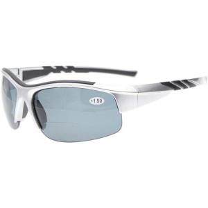 imageEyekepper TR90 Unbreakable Sports Bifocal Half Rimless Sunglasses Baseball Running Fishing Driving Golf Softball HikingSilverGrey Lens
