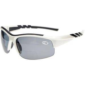 imageEyekepper TR90 Unbreakable Sports Bifocal Half Rimless Sunglasses Baseball Running Fishing Driving Golf Softball HikingWhiteGrey Lens
