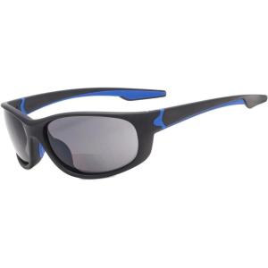 imageEyekepper TR90 Unbreakable Sports Bifocal Sunglasses Baseball Running Fishing Driving Golf Softball HikingMatte Blackblue FrameGrey Lens