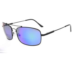 imageEyekepper Bifocal Sunglasses with Bendable Bridge and Temples Memory Reading Sunglasses Lightweight TitaniumBlack Frame Green Mirror