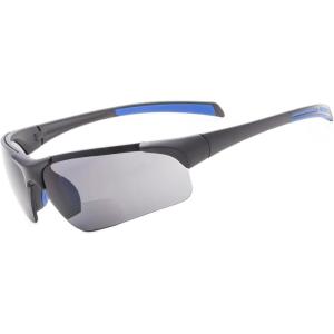 imageEyekepper TR90 Unbreakable Sports HalfRimless Bifocal Sunglasses Baseball Running Fishing Driving Golf Softball HikingMatte Blackblue FrameGrey Lens