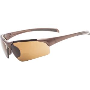 imageEyekepper TR90 Unbreakable Sports HalfRimless Bifocal Sunglasses Baseball Running Fishing Driving Golf Softball HikingPearly Brown FrameBrown Lens