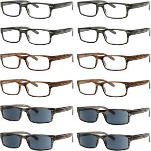 imageEyekepper 12 Pack Retro Reading Glasses WoodGrain Printed Men Readers Include 4 Reading Sunglasses 05012 Pack Mix R026