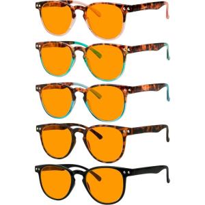 imageEyekepper 5 Pack Orange Tinted Reading Glasses Blue Light Blocking Readers Computer Eyeglasses 100A5 Pack Mix