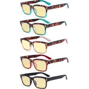 imageEyekepper 5pack Large Frame Reading Glasses  Stylish Reader Eyeglasses for Men Women ReadingBlue Light Blockingyellow Tinted02