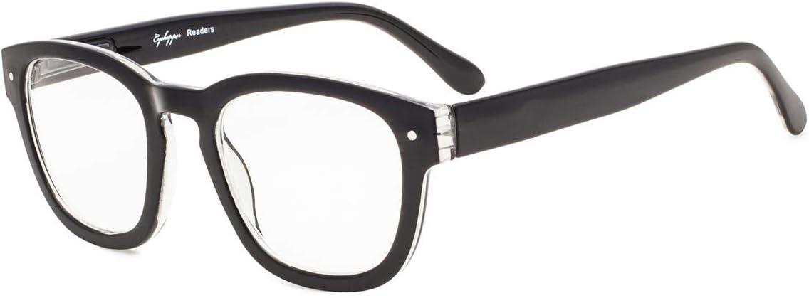 imageEyekepper Reading Glasses Professor Vintage Stylish Square Oversized Readers Men Women AntiBrown 05Black