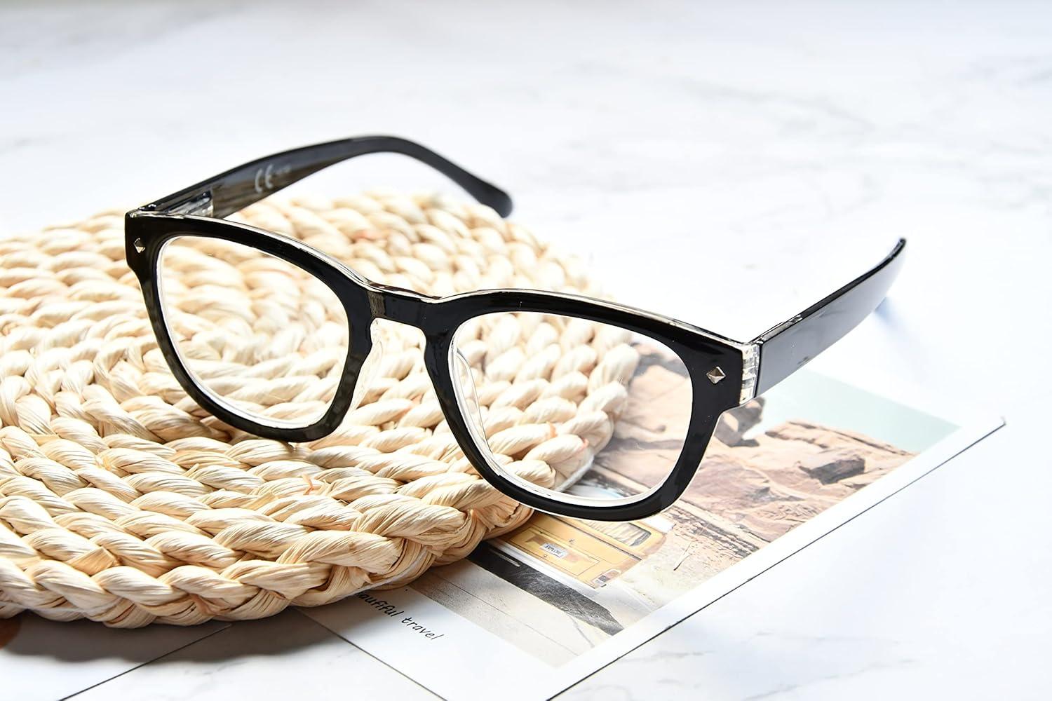 imageEyekepper Reading Glasses Professor Vintage Stylish Square Oversized Readers Men Women AntiBrown 05Black