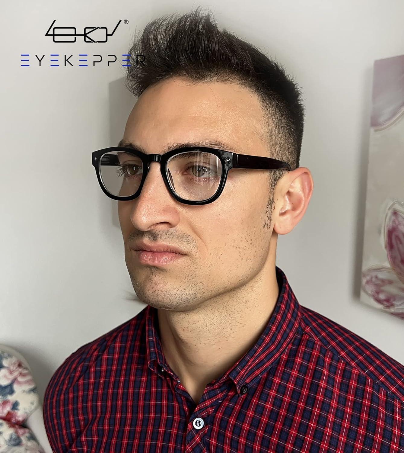 imageEyekepper Reading Glasses Professor Vintage Stylish Square Oversized Readers Men Women AntiBrown 05Black
