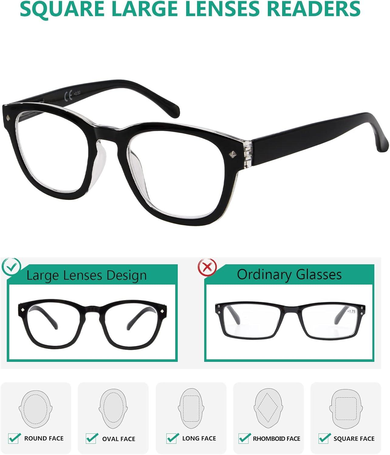 imageEyekepper Reading Glasses Professor Vintage Stylish Square Oversized Readers Men Women AntiBrown 05Black