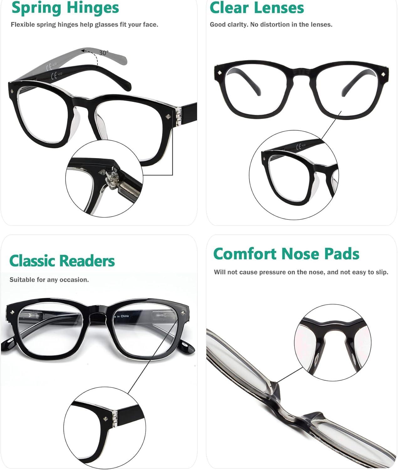 imageEyekepper Reading Glasses Professor Vintage Stylish Square Oversized Readers Men Women AntiBrown 05Black