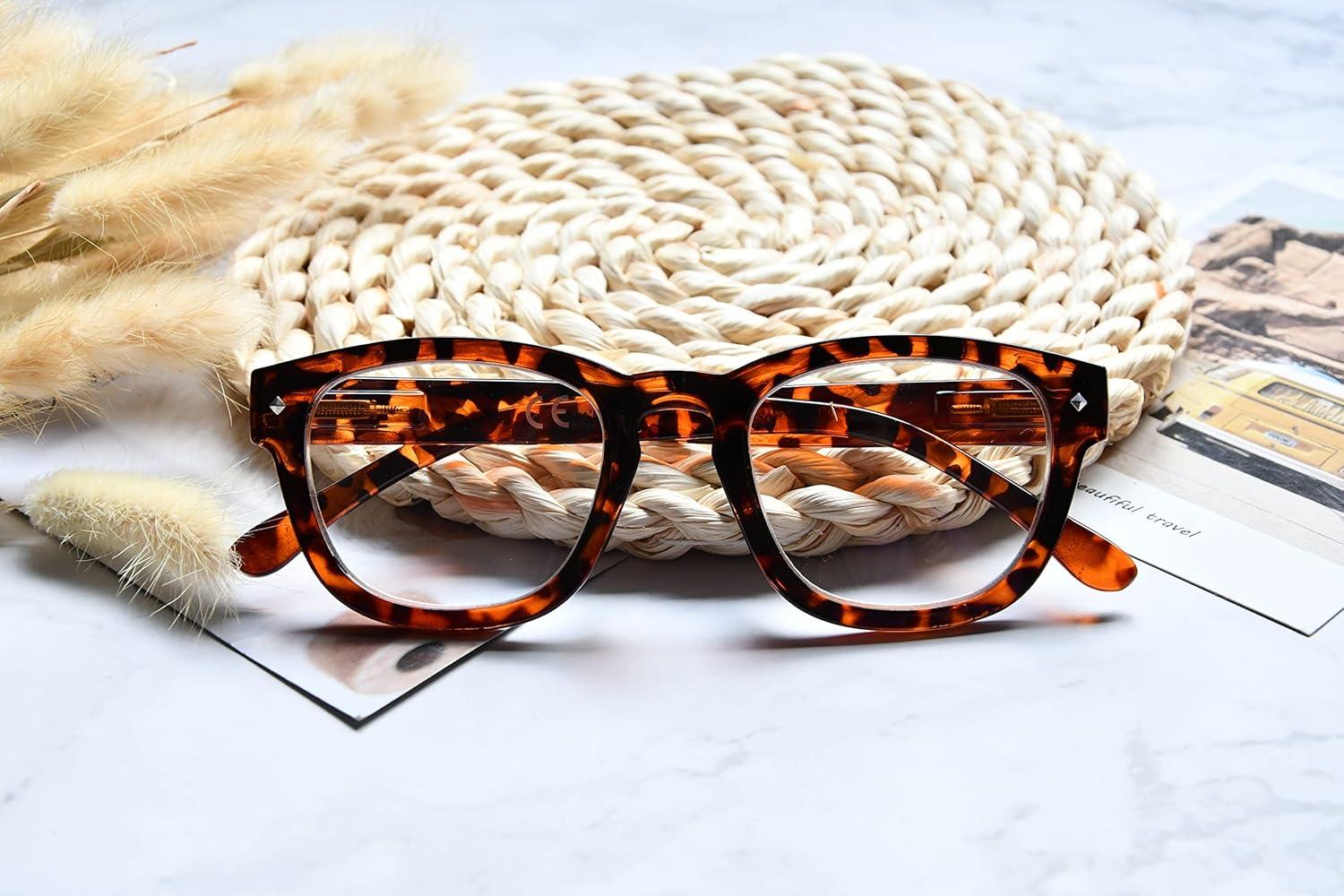 imageEyekepper Reading Glasses Professor Vintage Stylish Square Oversized Readers Men Women AntiBrown 05Tortoiseshell