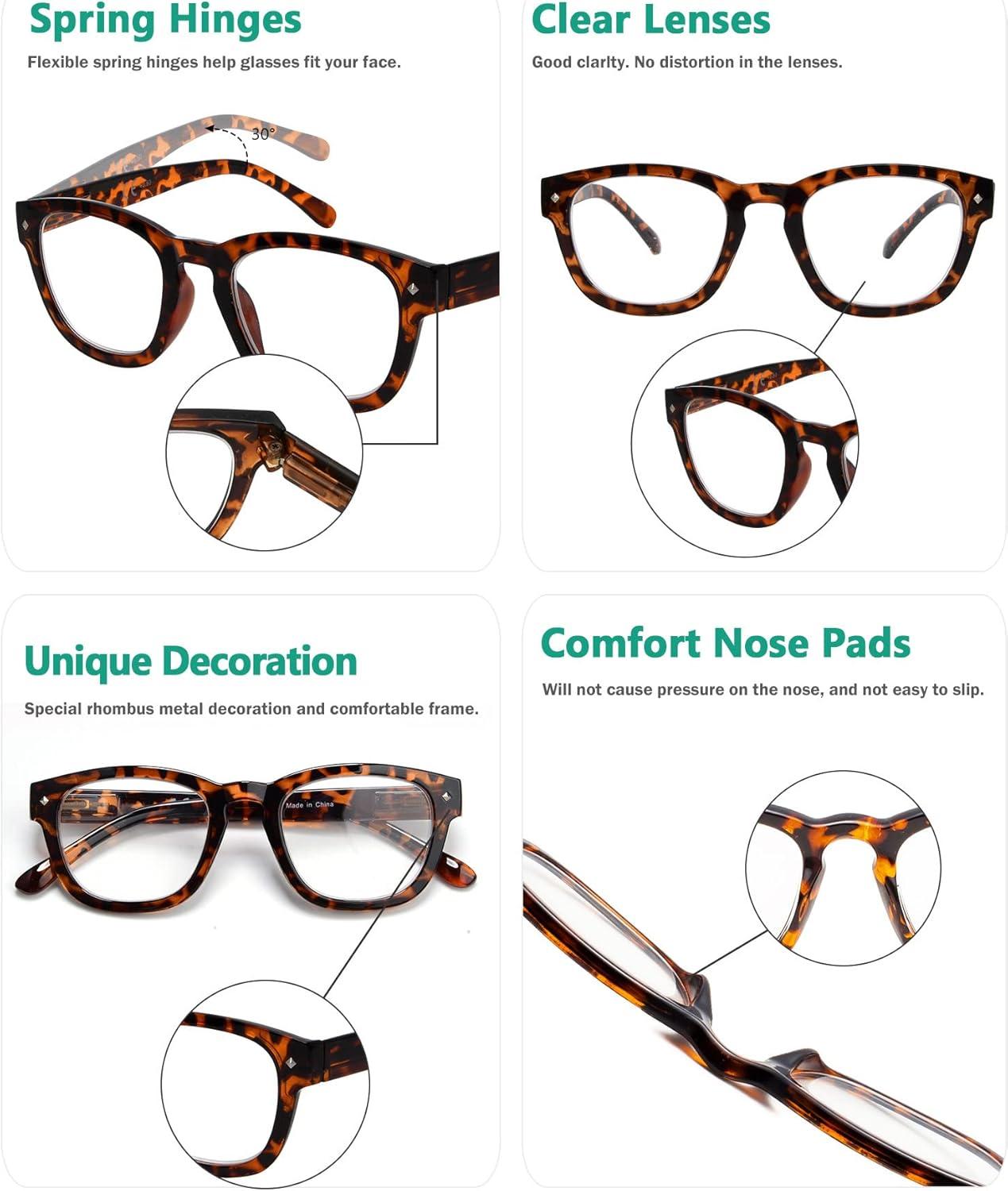 imageEyekepper Reading Glasses Professor Vintage Stylish Square Oversized Readers Men Women AntiBrown 05Tortoiseshell
