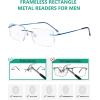 imageEyekepper Frameless Reading Glasses for Men Reading  Rectangle Rimless Reader Eyeglasses Black 225Blue