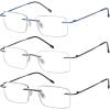 imageEyekepper Frameless Reading Glasses for Men Reading  Rectangle Rimless Reader Eyeglasses Black 2253pack Mix1