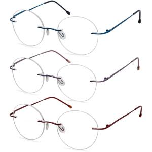 imageEyekepper Frameless Reading Glasses Women  Round Rimless Readers Men Red 2503 Pack MixblueRedPurple