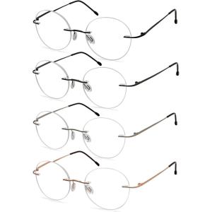 imageEyekepper Frameless Reading Glasses Women  Round Rimless Readers Men Red 2504 Pack MixblackGunmetalSliverGold