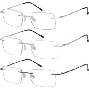 imageEyekepper Frameless Reading Glasses for Men Reading  Rectangle Rimless Reader Eyeglasses Black 2253pack Mix2