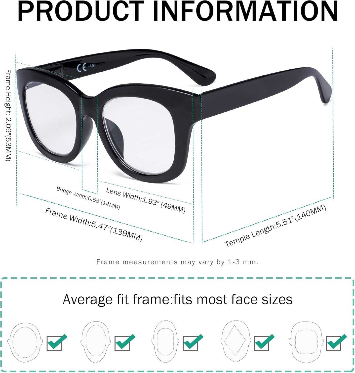 imageEyekepper 4 Pack Reading Glasses Oversized Blue Light Filter Glasses Women Readers 1505 Pairs Mix