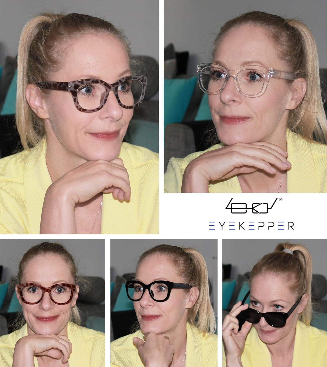 imageEyekepper 4 Pack Reading Glasses Oversized Blue Light Filter Glasses Women Readers 1505 Pairs Mix