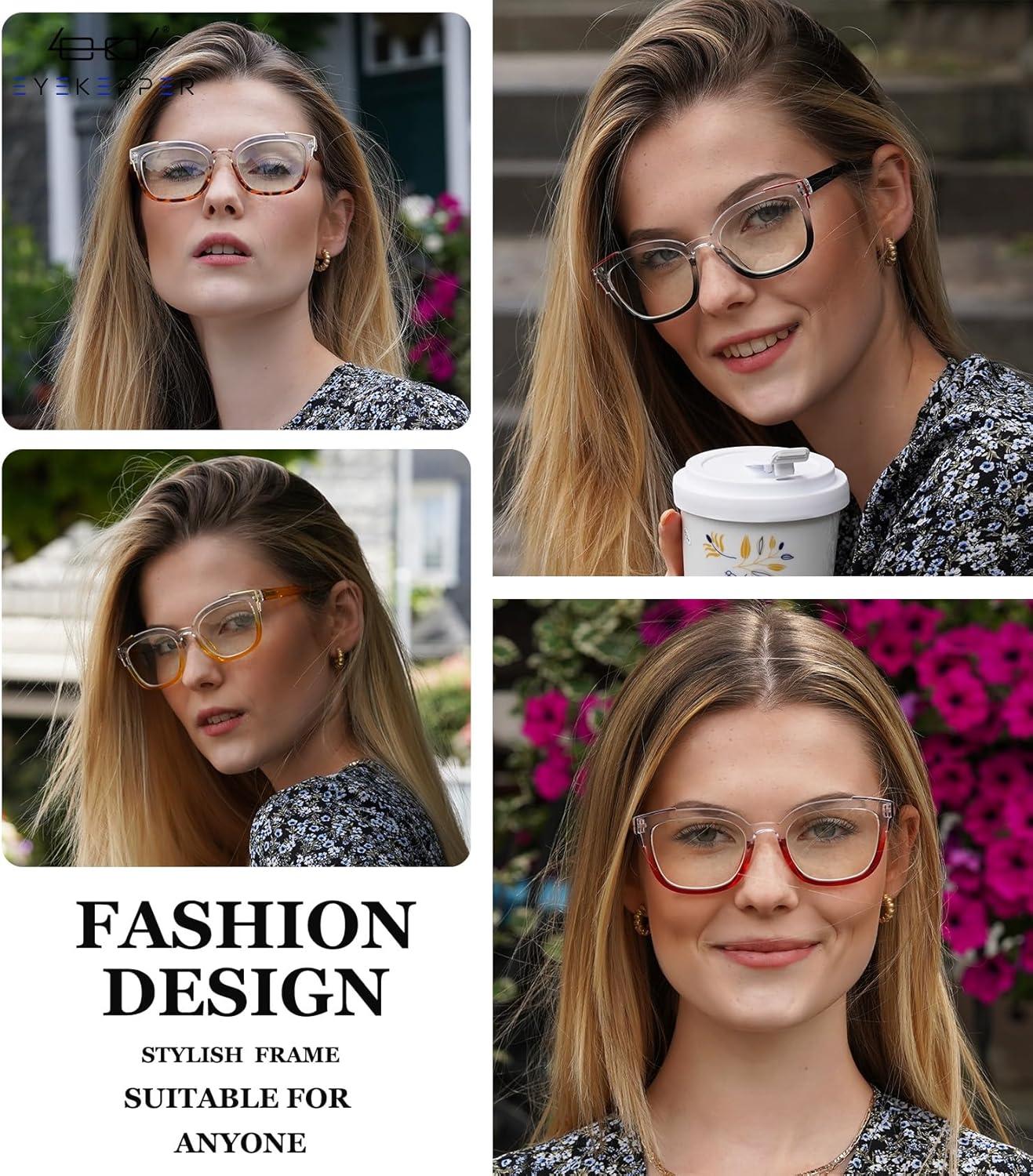 imageEyekepper 4pack Reading Glasses Blue Light Blocking Two Tone Women Readers 15Blue Light Blocking Reading Glasses