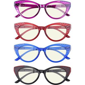 imageEyekepper 4pack Cat Eye Reading Glasses Blue Light Blocking Women Readers 150