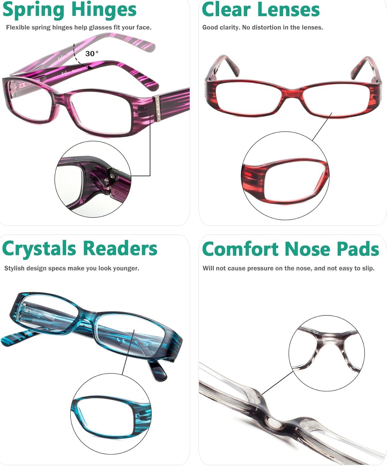 imageEyekepper 4 Pack Blue Light Blocking Readers Women Crystal Computer Reading Glasses 1505pcmix