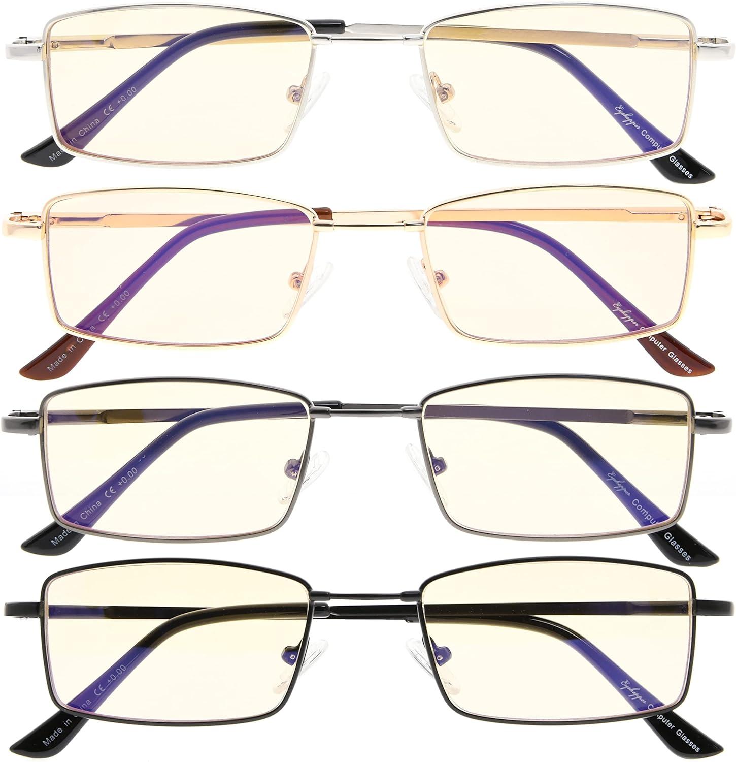 imageEyekepper 4 Pack Reading Glasses Blue Light Blocking Memory Titanium Bridge Computer ReadersBlue Light Blockingb404 Pairs