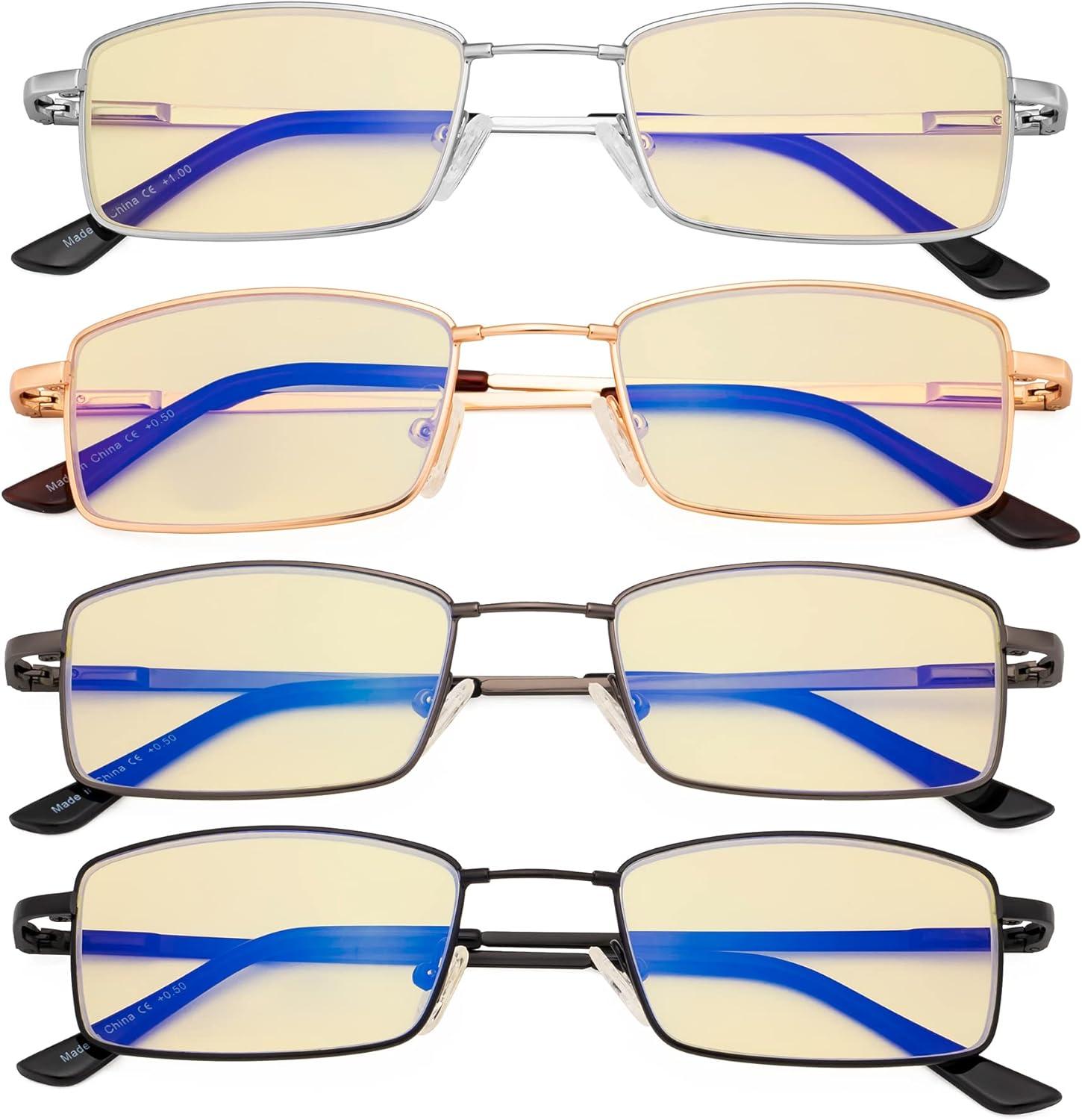 imageEyekepper 4 Pack Reading Glasses Blue Light Blocking Memory Titanium Bridge Computer ReadersBlue Light Blockingb604 Pairs