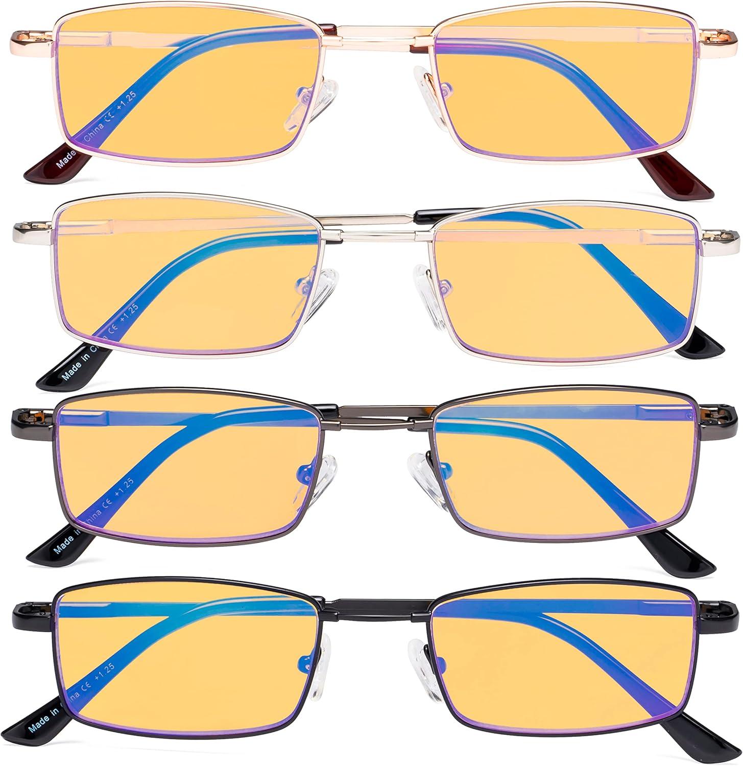 imageEyekepper 4 Pack Reading Glasses Blue Light Blocking Memory Titanium Bridge Computer ReadersBlue Light Blockingb904 Pairs